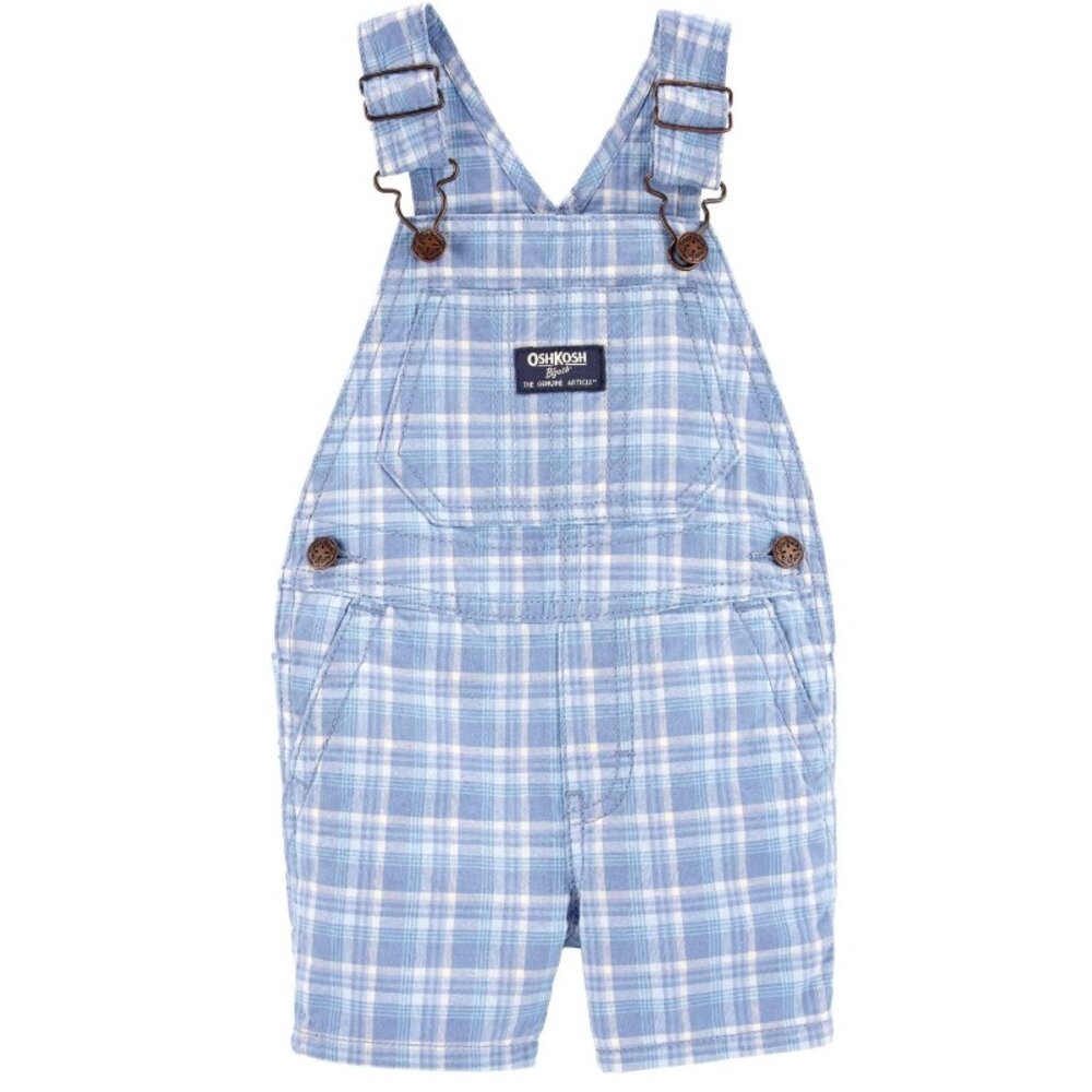 Toddler Boys OshKosh B'gosh Plaid Shortalls Overall Shorts Size 3T